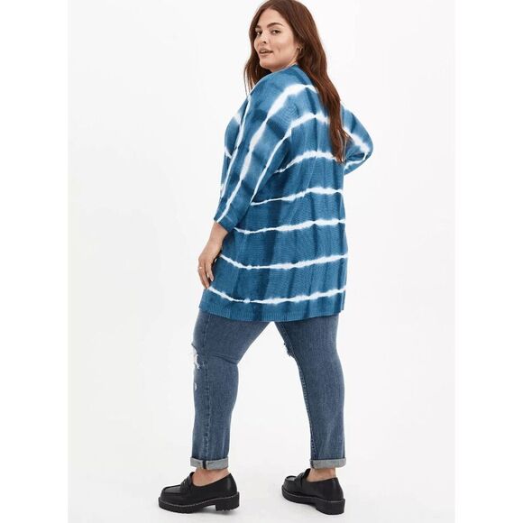 Torrid Blue White Super Soft Knit Cardigan Dolman Sleeve 0 Large/12 - Picture 9 of 9